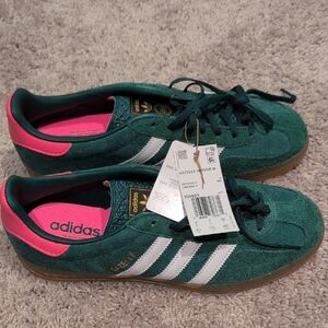 Adidas Green and Pink Sneakers with Suede Finish